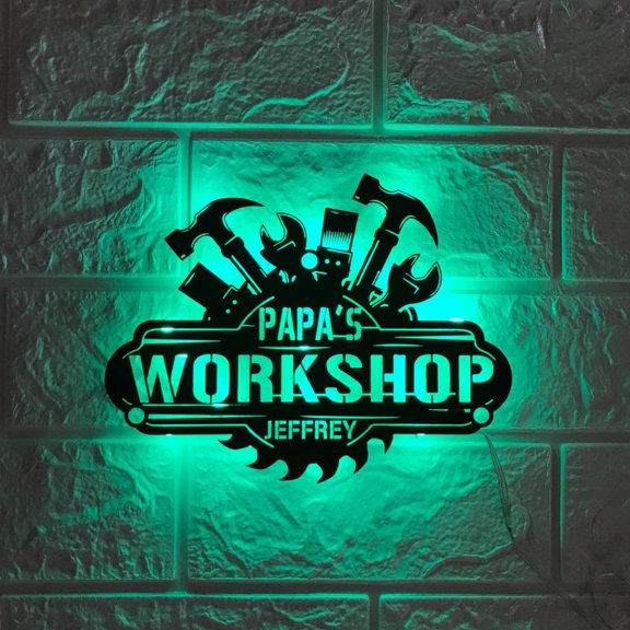 Handmadetneonsign Custom Dad's Workshop Metal Wall Art LED Light, Custom Papa's Workshop Sign, Garage Decor