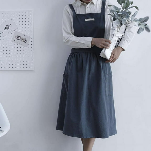 Altsales Women Cross Back Apron Japanese Housework Cooking Baking Wrap Cotton Blended Pleated Dress