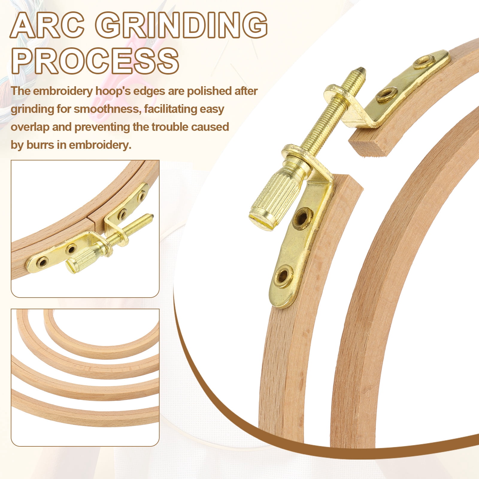 Uxcell 2 Pieces 11 Inch Beech Wood Embroidery Hoops, Arc Side Circle Cross Stitch Hoop Frames with Brass Screw
