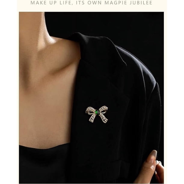 JKQBUX Broche De Lazo Negro De Moda Para Mujeres Y Niñas, Uniforme De Perlas De Cristal, Ramillete De Lazo, Accesorios De Ceremonia De Fiesta, Aluminio, Cristal