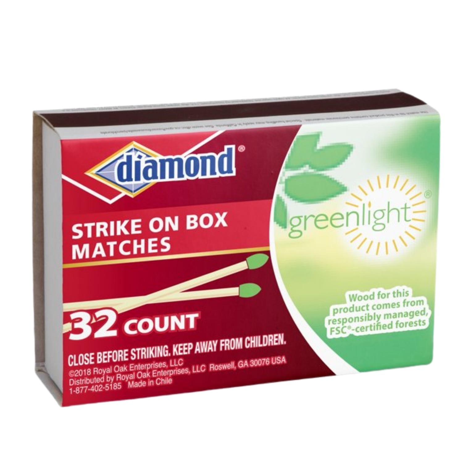 Diamond Greenlight Strike On Box Matches, 10 Packs for 32 Count Each Perfect for Camping and Lightning Material