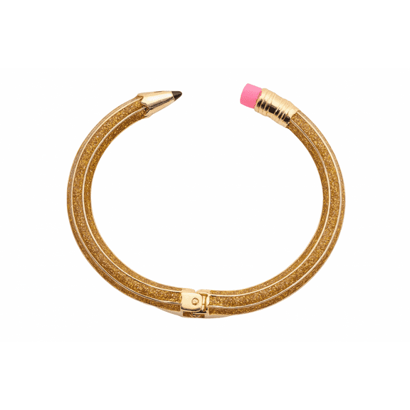 Betsey Johnson Womens Glitter Pencil Bracelet Bangle Gold Sparkle Wrap Design with Pink Eraser Accent