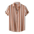thumbnail image 3 of Inglocry Mens Striped Summer Shirts Casual Button Down Short Sleeve Beach Stylish Untucked Hawaiian Shirts Light Brown L, 3 of 4