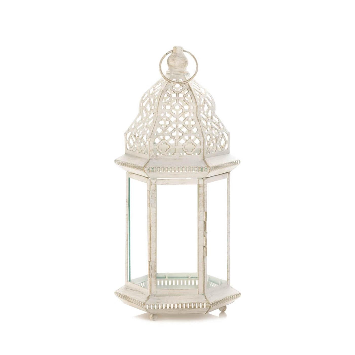 10 White Belfort Candle Lanterns with Floral Cutouts at Top Wedding Centerpieces 