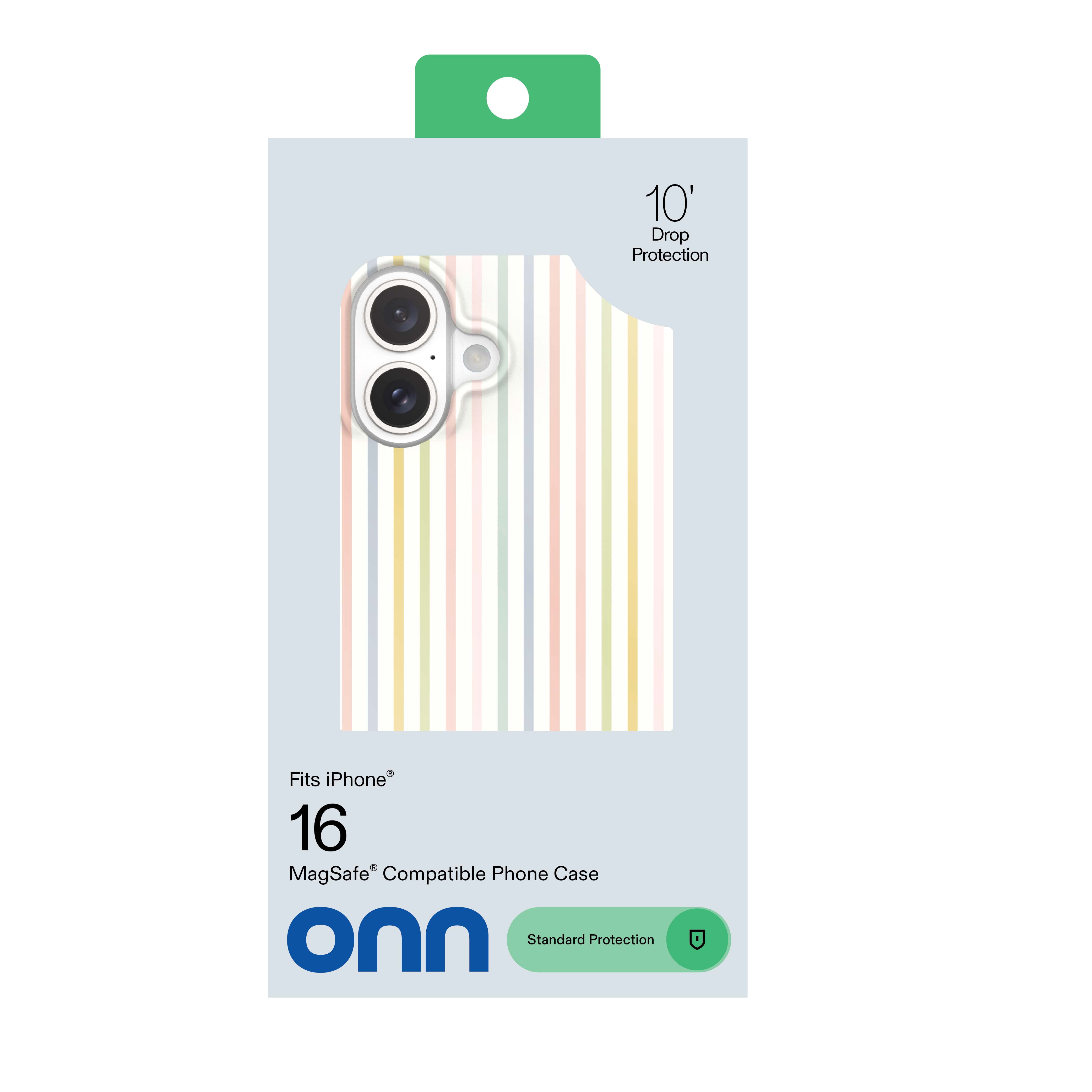 onn Phone Case for iPhone 16, MagSafe Compatible - Multicolor Stripe