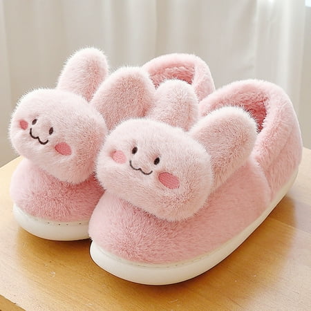 

Couples Women Slip On Furry Plush Flat Home Winter Round Toe Keep Warm Cartoon Rabbit Slippers Shoes Pink 6.5