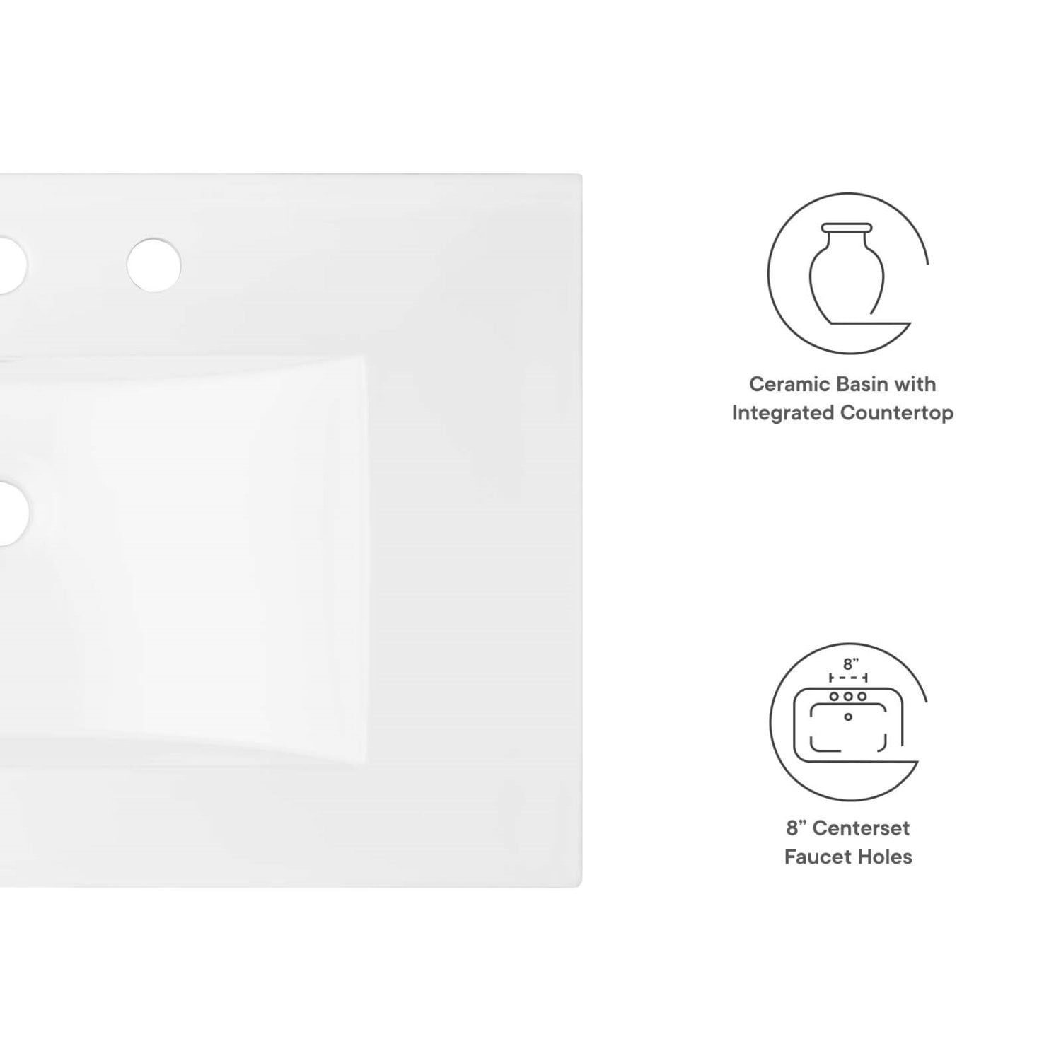 Single Vanity Sink, White, Ceramic, Hotel Bedroom Bathroom, Modern Contemporary HB33477