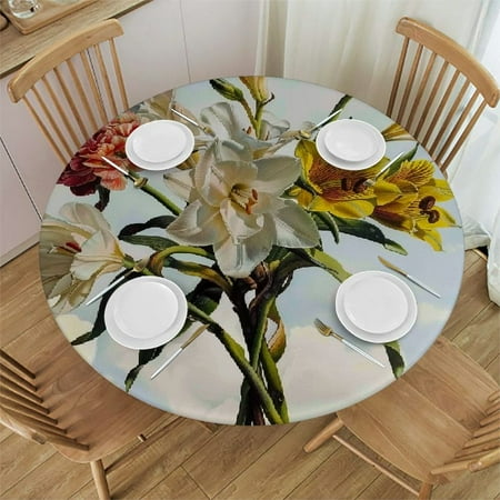 

Sheronv Flowers Bouquet Cloudy Day Round Tablecloth | Stain Resistant & Washable | Indoor Outdoor Kitchen Dining Wedding Party | 100% Polyester Fiber 31 -35