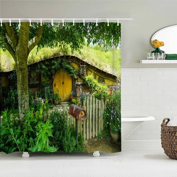 Beautiful Natural Forest Small House landscape Shower Curtain 3D Print Waterproof Fabric Bathroom Curtains Bath Screen with Hook