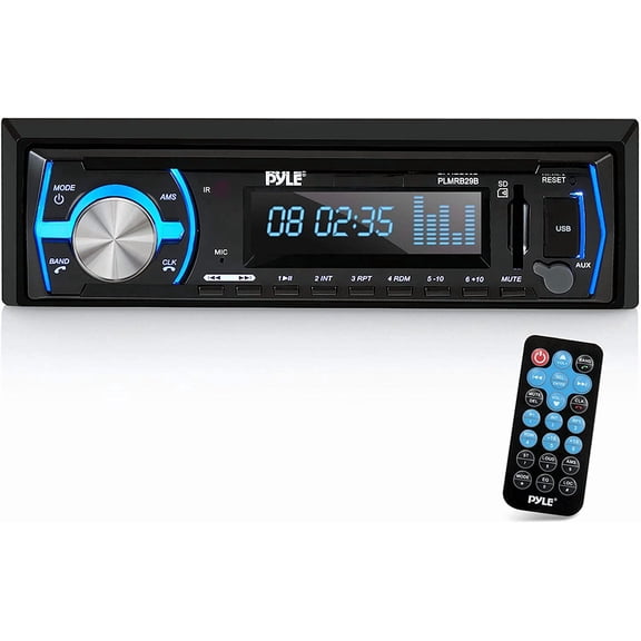 Marine Bluetooth Stereo Radio - 12v Single DIN Style Boat In dash Radio Receiver System with Built-in Mic, Digital LCD, RCA, MP3, USB, SD, AM FM Radio - Remote Control - PLMRB29B (Black)