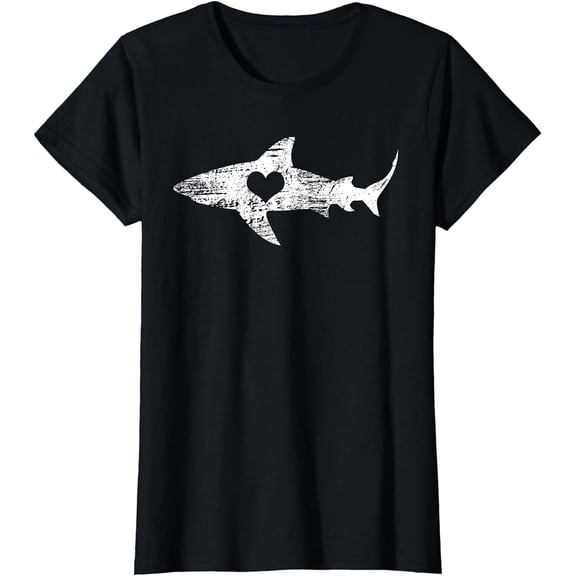Vintage Shark Silhouette Hammerhead Shark Tiger Shark Heart T-Shirt