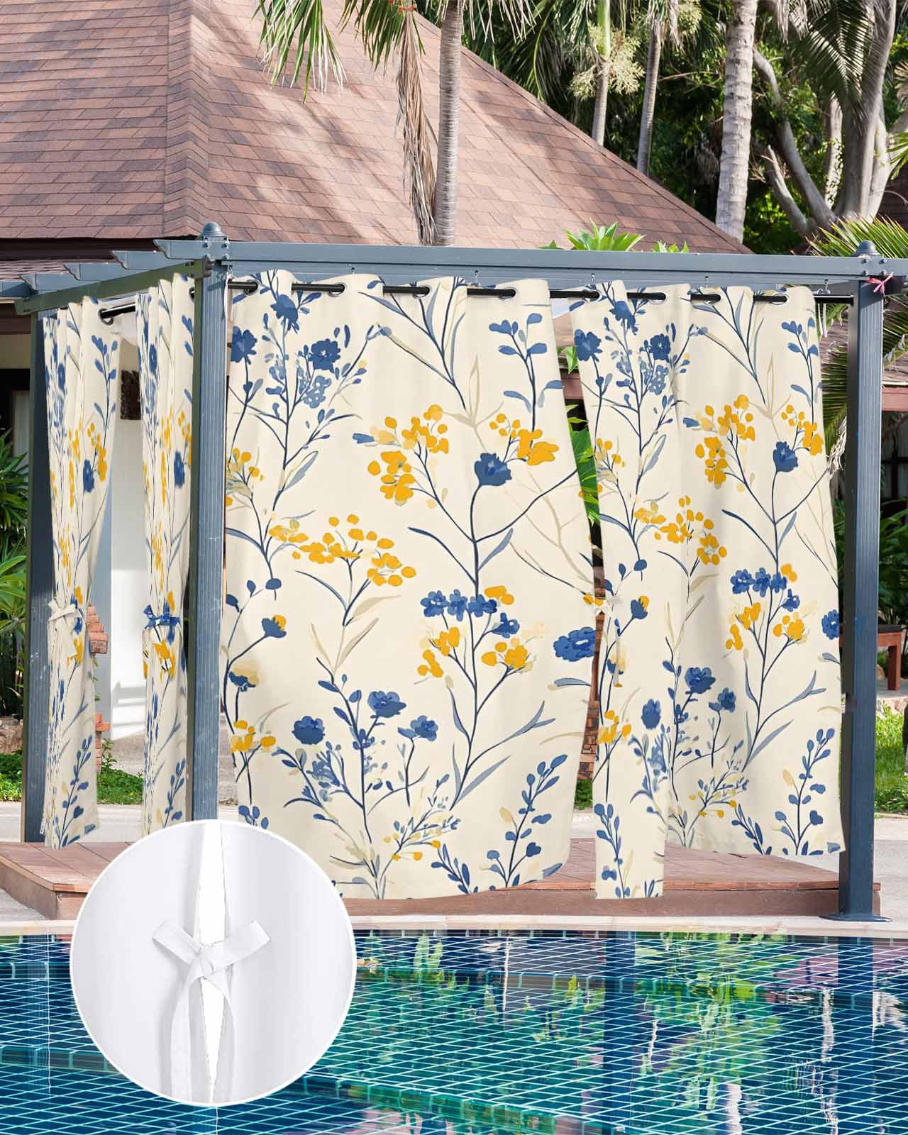 nqOlkjepod Outdoor Curtains for Patio Waterproof, Spring Flowers Outdoor Privacy Panels Grommet, Farmhouse Pastoral Botanical Herbs Blackout Outside Curtains for Porch/Cabana 54"x84", 1 Panel