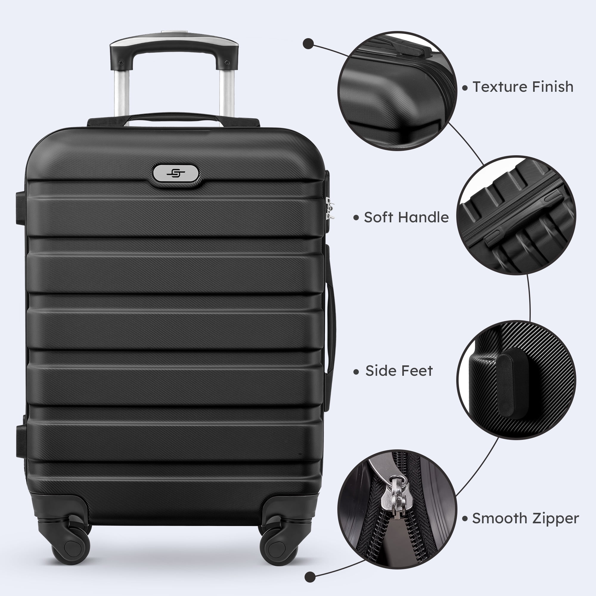 4 Piece Luggage Set 16/20/24/28 inch Hardside Lightweight Suitcase with Spinner Wheels (Black)
