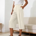 thumbnail image 3 of Costeam Womens Pleated Capri Wide Leg Pants Single Button Zipper Fly Side Slip Pockets Mid Calf Length Tailored Lightweight Loose Cropped Casual Trousers, 3 of 7