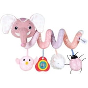 Baby Car Seat Stroller Toys, Plush Activity Hanging Spiral Activity Pram Crib with Music Box, Rattles, Squeaker for Babies Infant Boys Girls(Pink Elephant)