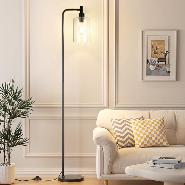Lámpara de Piso Industrial Ziisee con Vidrio Negro y LED