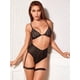 thumbnail image 2 of Conjunto de ropa interior con cinturón de liga sexy para mujer Ropa de dormir de lencería de flores de encaje, Negro, M Inevent XX000077-03, 2 of 7
