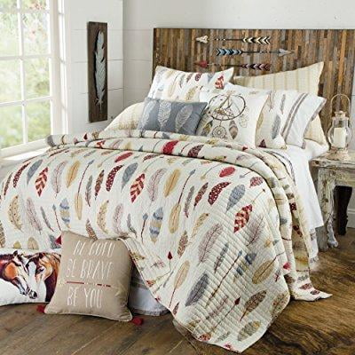 - be bold, be brave, colorful southwest feather and arrow quilt, king