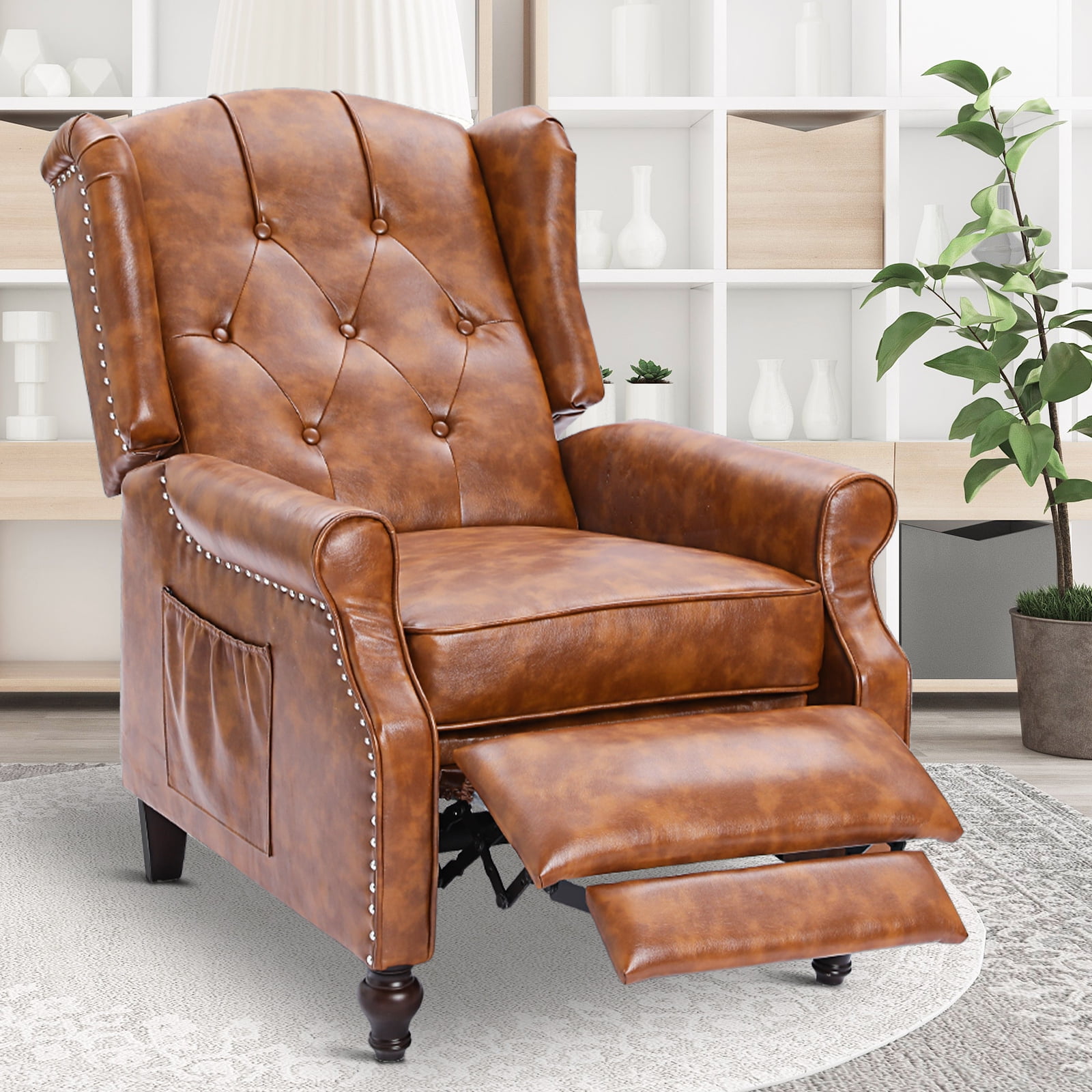 Wingback Recliner Chair, Push Back Arm Chair with Heat and Massage, PU Leather Single Sofa for Home, Living Room, Office, Bedroom