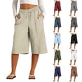 thumbnail image 7 of Dvprdro Womens Loose Fit Wide Leg Capri Pants Elastic Drawstring Waist Side Pockets Solid Cotton Pants Summer, 7 of 7