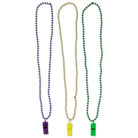 Whistle Necklaces, Multicolor, 18", 3 Count, Mardi Gras by Way To Celebrate