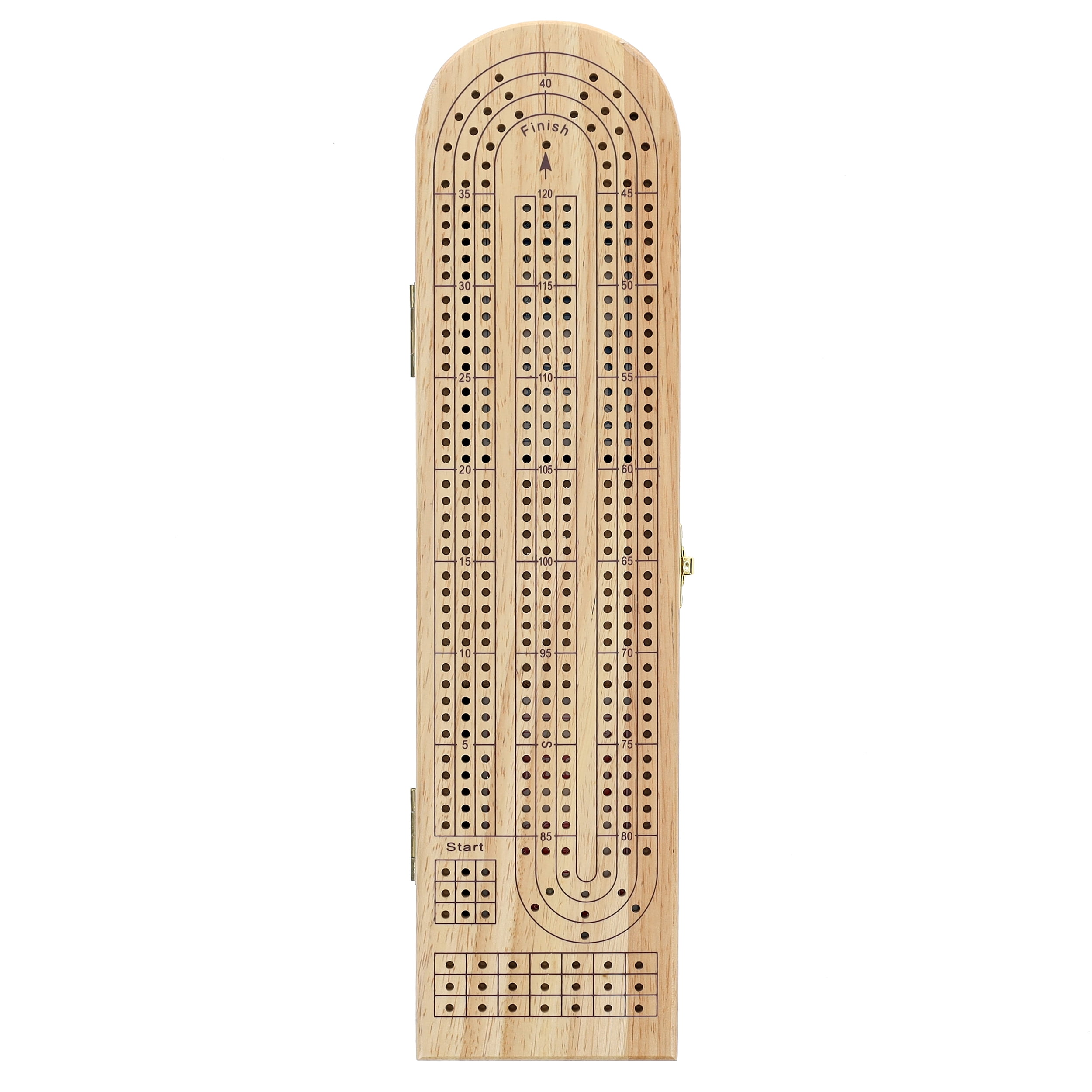 Pacific Shore Games Wooden Travel Cribbage Board Game Set, Continuous 3 Track, Natural