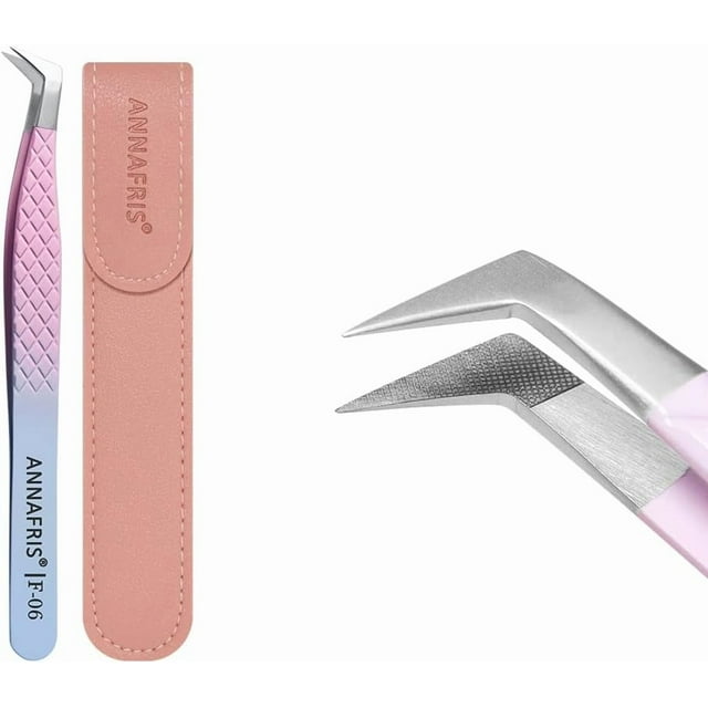 ANNAFRIS Eyelash Extension Tweezers,Fiber Tip Grip Boot Volume Lash Tweezers,Professional Pointed Lash Extension Tweezers for Easy Lash Application and Removal-F06