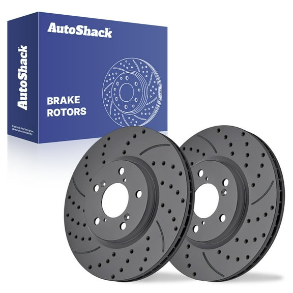 AutoShack Front Vented Drilled & Slotted Coated Brake Rotors Black Matte Finish 2-PC Set Replacement for 2006-2014 Honda Ridgeline BlackShield 12.6" (320 mm)