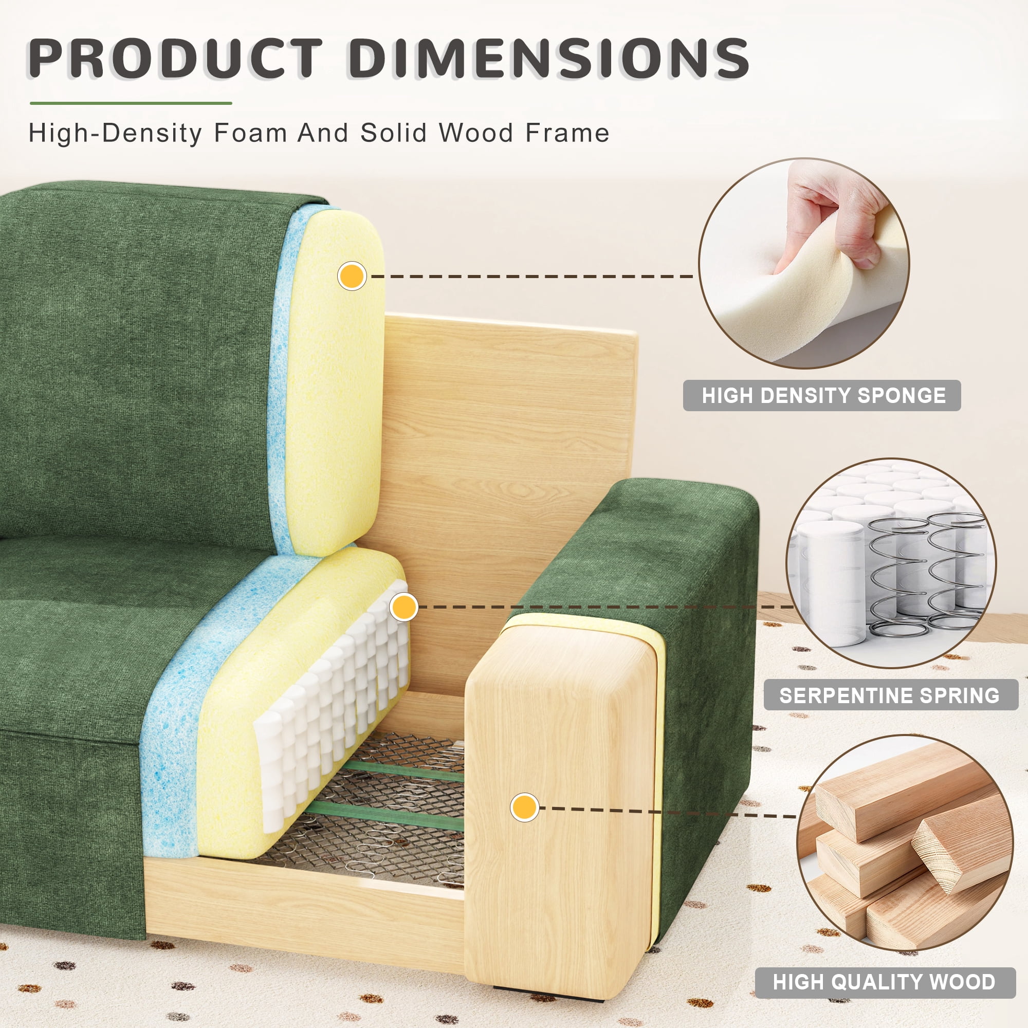 AAQZ 87" Comfy Sofa for Living Room, 3 Seater Chenille Fabric Couch for Small Space, Green
