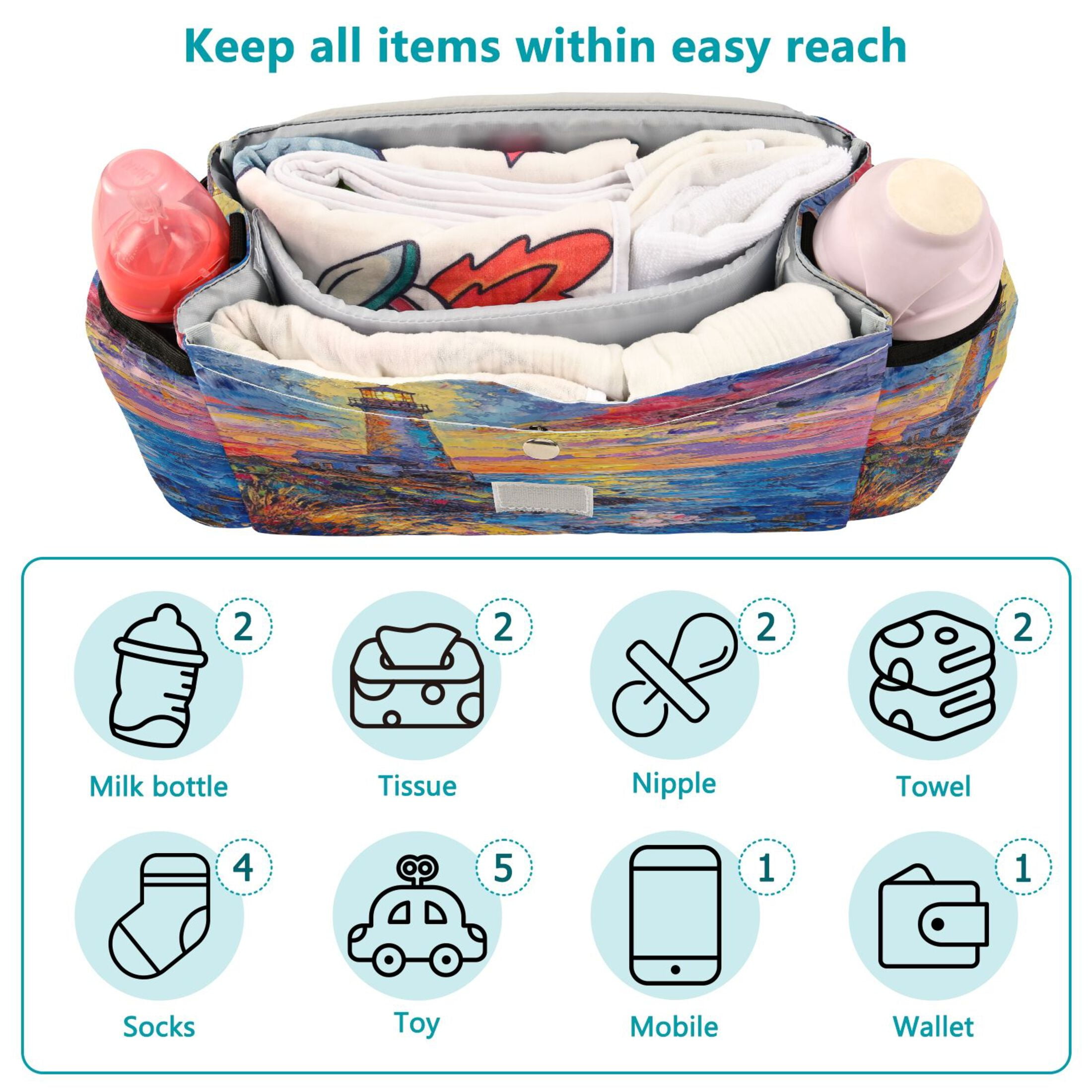 DIXRUYEE Stroller Organizer Guiding Light Printed