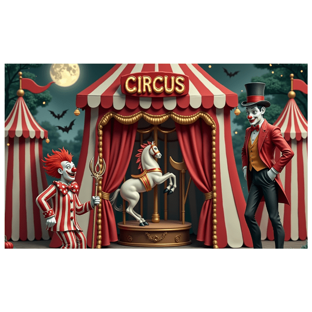 Bannière de Cirque à Thème Coloré Design Clown Éléments Décoratifs Rideaux Rouges Décoration de Fête Carnaval pour Enfants Fête Décoration Intérieure Célébration d'Anniversaire