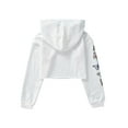 thumbnail image 3 of renvena Kids Girls Long Sleeves Pullover Hooded Sweatshirts Crop Tops Hip Hop Cropped Hoodie Size 4-16 White 14, 3 of 7