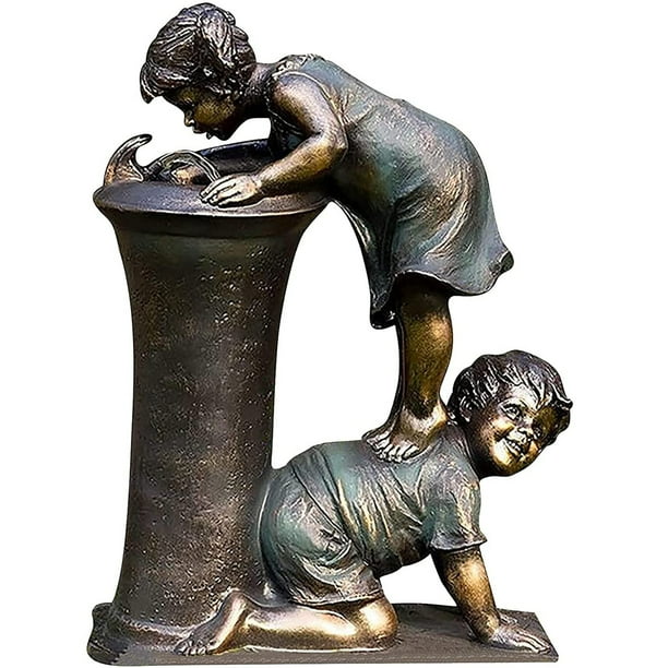 Boy & Girl Garden Statue, Adorable Children Kissing Couple Figurines Garden Sculpture Resin