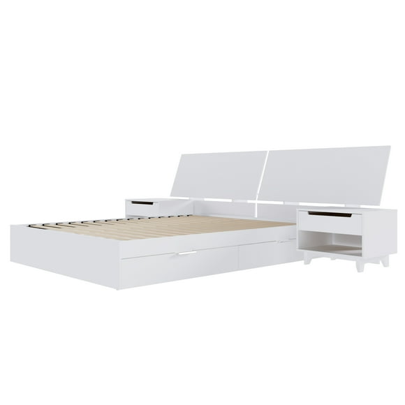 Nexera Oslo 4-Piece Dual Storage Bedroom Set, White, Queen
