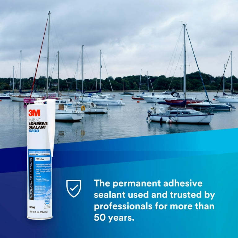 3M Marine Adhesive Sealant Cartridge, Permanent Bonding Sealing Waterproof Repair, White, 10 fl oz