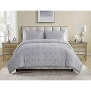 Tahari Home | Sutter Bedding Collection | Luxury Ultra Soft Comforter, All Season Premium 3 Piece Set, Modern Chic Clip Ogee Print, Designed for Home Hotel Décor, King, Grey
