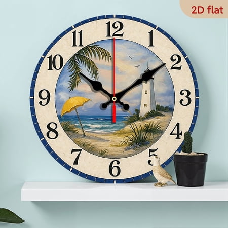 Umbrella and lighthouse.1 pc wall clock.Accurate timing, frameless design, simple and elegant. Silent movement, silent walking, healthy sleep every day,10*10inch.
