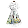 thumbnail image 6 of Summer Dresses for Women Casual Deep V Neck Puff Short Sleeve Smocked Floral Printed Pleated Flowy Beach Vacation Dress, 6 of 7