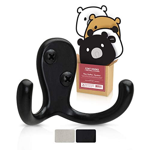 Jack N’ Drill 6+2 Coat Hooks w/ 4pcs. Cute Bear Stickers | Heavy Duty Hooks for Hanging Towels, Coat & Hat Rack | Wall Mounted Wall Hook for Kitchen and Bathroom Wall