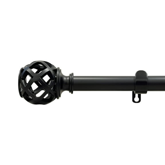 Decorative Telescopic Metal Curtain Rod, 66" to 120" Contemporary Round PVC Finials, Ultra Durable Brackets 3/4" Diameter Window Drapery Rod, Black - Birdcage Finial