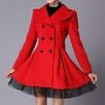 thumbnail image 3 of Women's Flared Double-Breasted Trench Coat - Long Lapel Peacoat Outerwear, Red, XL, 3 of 3