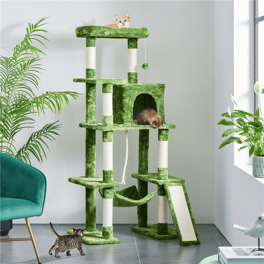 Alden Design 63″H Cat Tree Scratching Posts Cat Tower for Kittens Indoor, Green