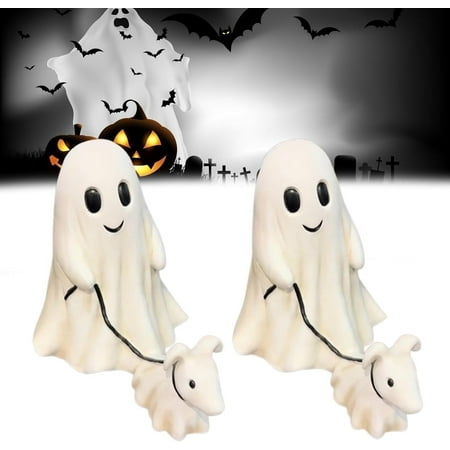 

2pcs Ghost Walking Dog Statue Ghost Walking His Ghost Dog Halloween Ghost Dog Statues Spooky Ghost Dog Halloween Figurine Home Tabletop Decorations