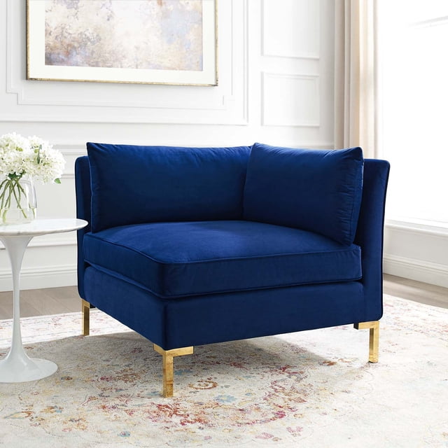 Modway Ardent Performance Velvet Sectional Sofa Corner Chair in Navy