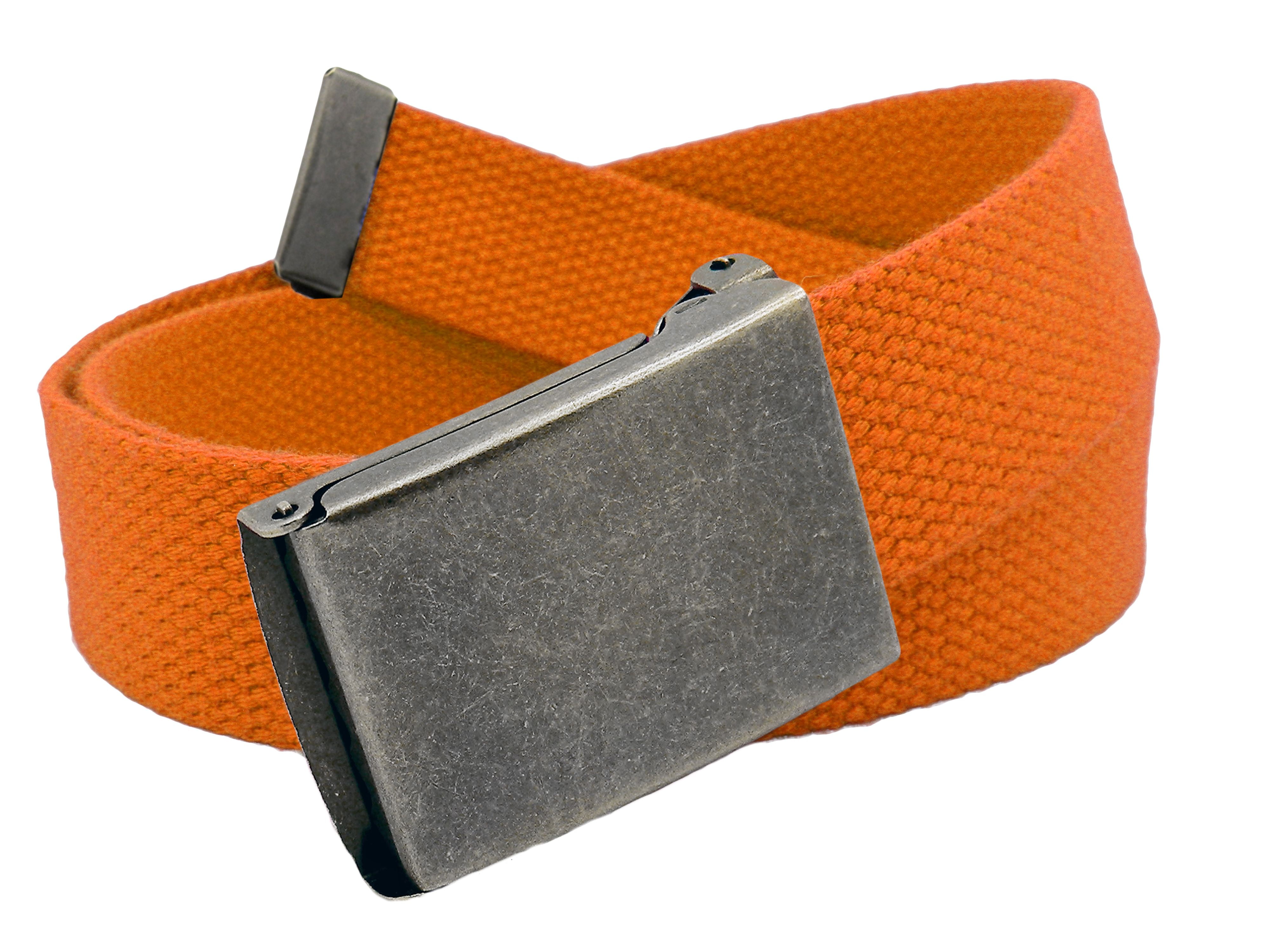 Womens Distressed Silver Flip Top Military Belt Buckle with Canvas Web Belt