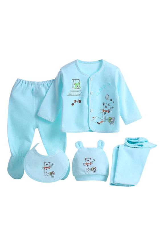 0-3 Months Baby Boy Clothes Newborn Boy Clothes Baby Newborn Set Pure Cotton Five Piece Baby Clothes For Child Blue,Size 0-3 Months