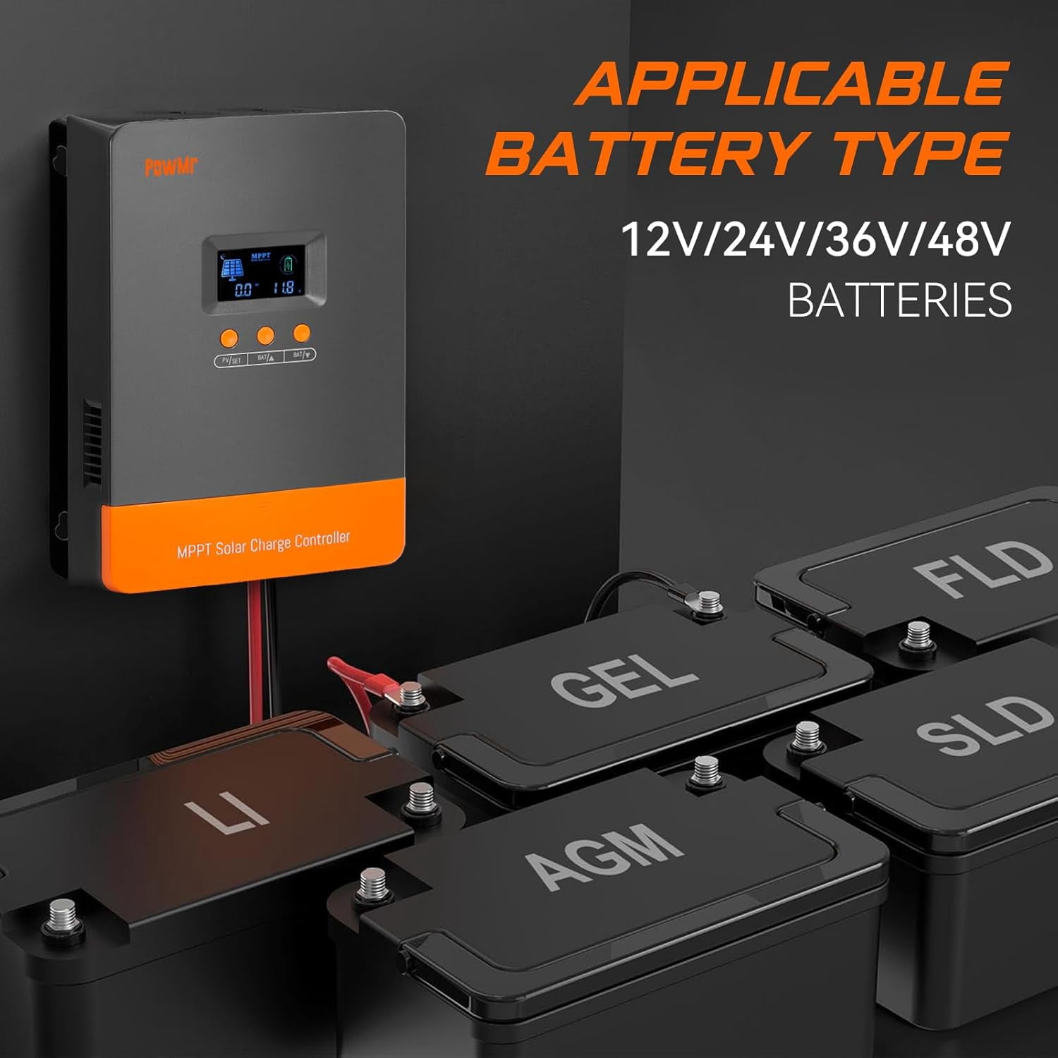 60A MPPT Solar Charge Controller 12V 24V 36V 48V Auto Parameter Adjustable LCD Display for LiFePO4,Lead Acid,Gel,Flooded and Lithium,MAX 160V 2880W Input