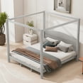 thumbnail image 3 of EUROCO Wood King Size Canopy Bed, Solid Wood Platform Bed with Headboard for Kids Teens Adults, Grey Wash, 3 of 10
