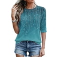thumbnail image 4 of Domzest Womens Half Sleeve Tops Boho Floral Print Crew Neck Shirt Loose Fit Lightweight Summer Fall Basic Blouse Blue M, 4 of 6