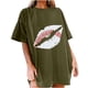 thumbnail image 1 of Tops de manga corta de ocio para mujer, estampado de labios, divertido estampado de béisbol, cuello redondo OAVQHLG3B Store  lin121212, 1 of 5